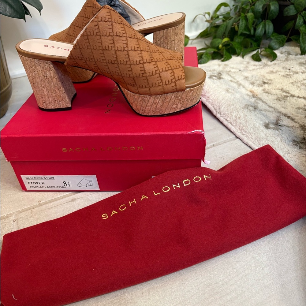 Sacha London Tan Patterned Platform Mules